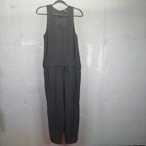 Theory Jumpsuit Women's M 100% Silk Sheer Sleeveless Black Elastic Waist & Cuffs